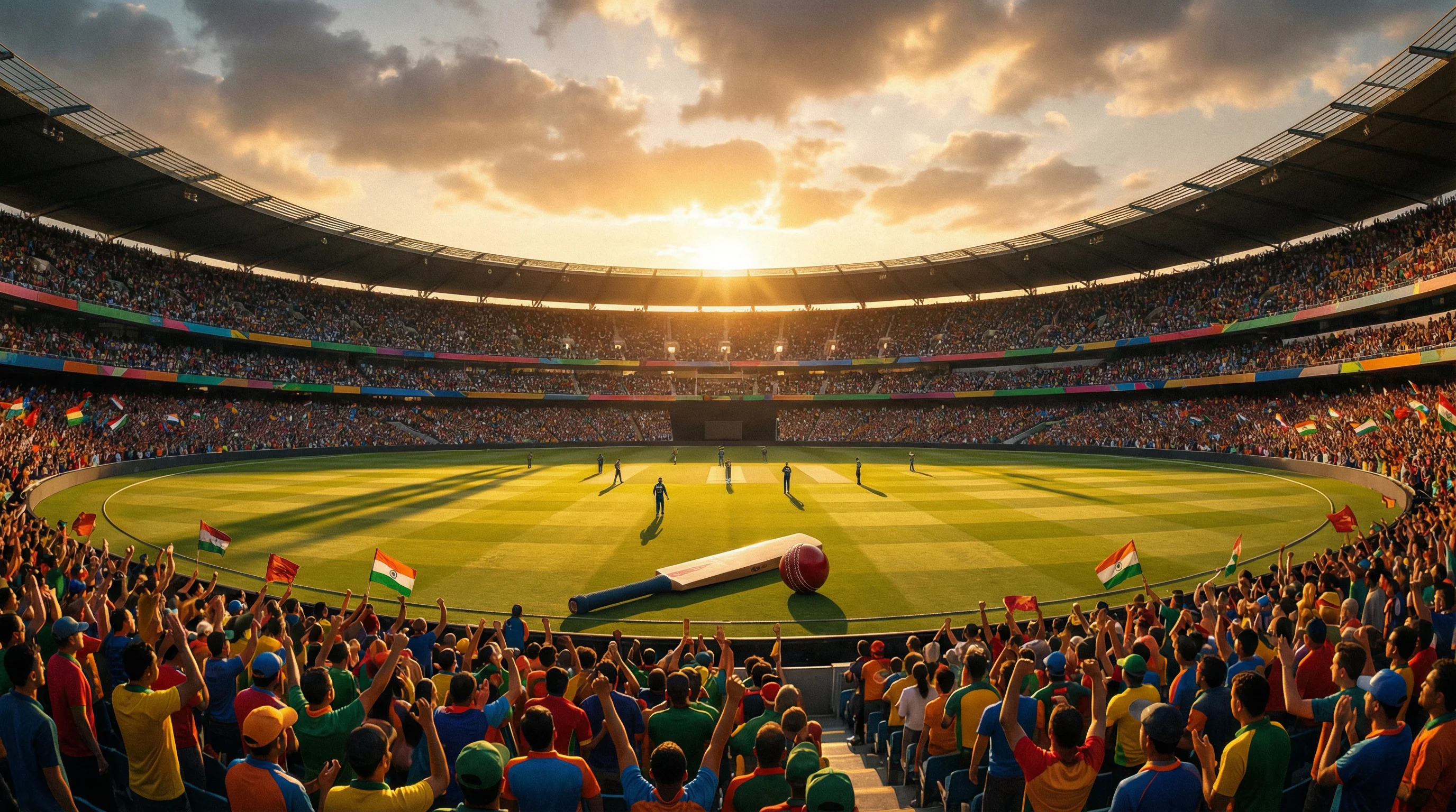 Cricket stadium at sunset